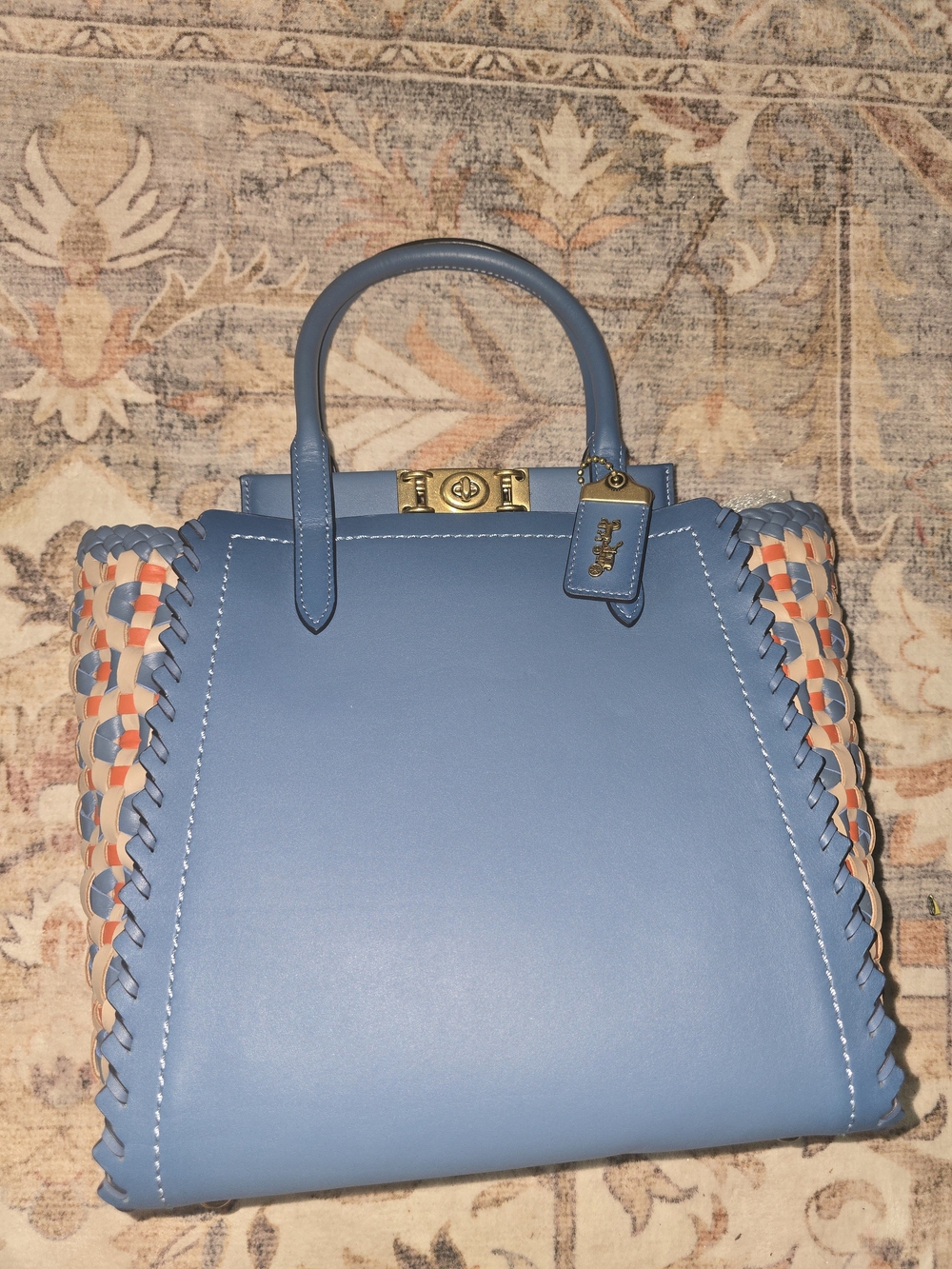 Coach Troupe Tote In Blue Lake With Multicolored Weaving - Picture 3 of 11